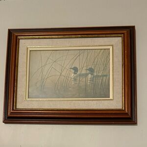 Vintage “Misty Morning Loons” Art Print by Robert Bateman Framed 17”x13”